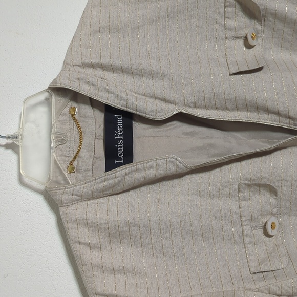 Louis Feraud Womens Blazer Jacket Linen Cotton Cropped‎ Khaki Gold Military Sz 6 - Picture 2 of 9